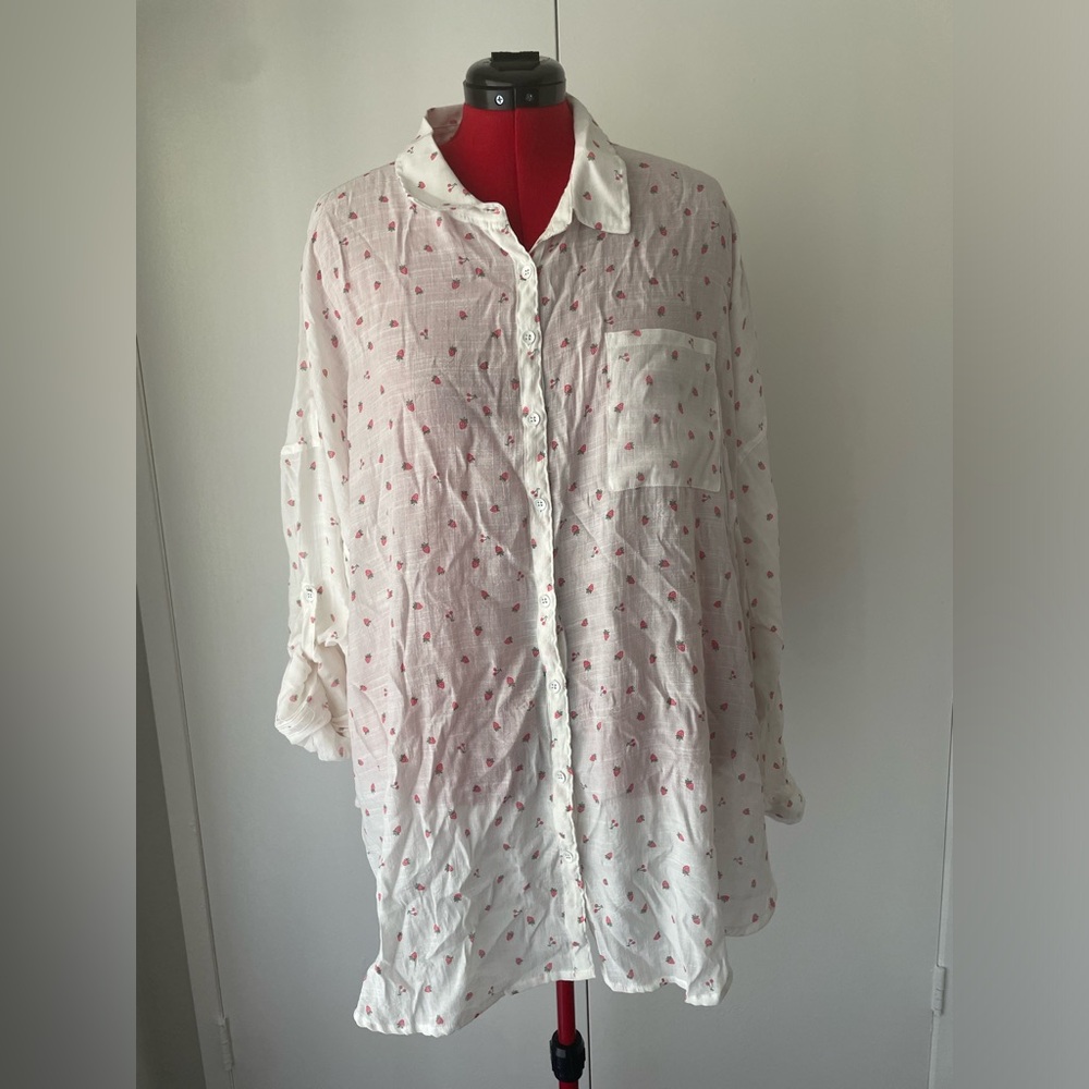 Strawberry button down top